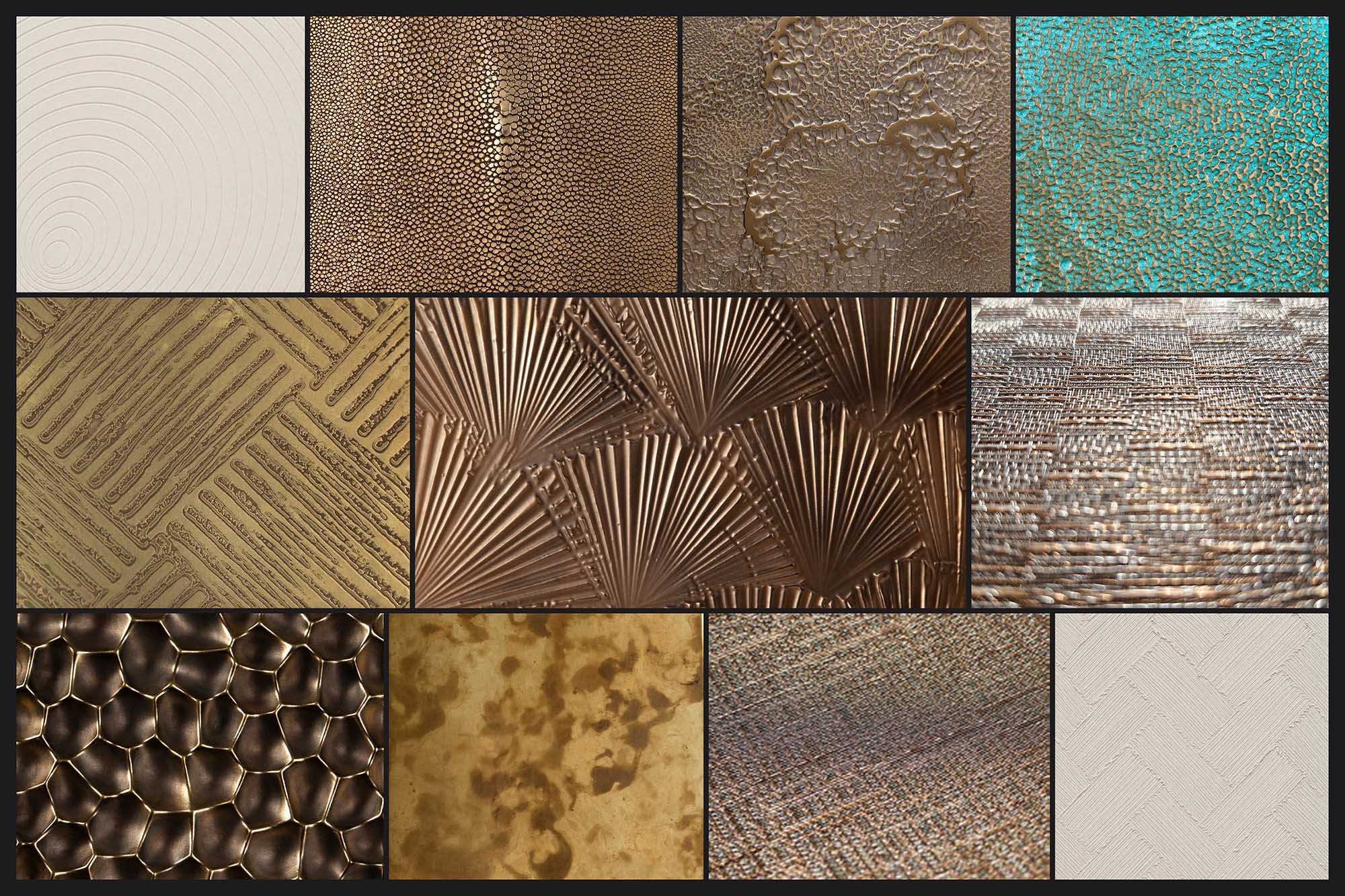 Architectural surface materials in copper, metal, and textile